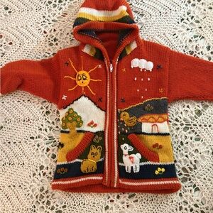 Charming hand-made embroidered Peruvian Knit Children's hooded Sweater